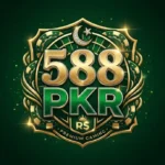 588pkr official gaming platform logo in gold lettering on a green casino-themed background