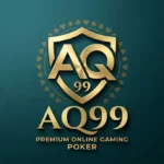 AQ99 official logo featuring gold typography and crest emblem on a dark background.