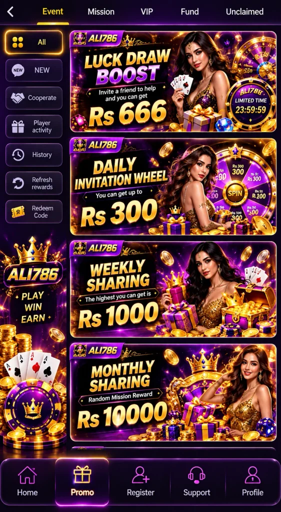 Bonuses page screenshot of  Ali786 game
