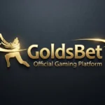 Gold 3D GoldsBet logo with the text "Official Gaming Platform" and a dynamic character silhouette on a dark, textured background