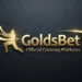 Gold 3D GoldsBet logo with the text "Official Gaming Platform" and a dynamic character silhouette on a dark, textured background