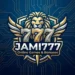 Jami777 online gaming logo featuring a golden lion crest, metallic 777 typography, and "Online Games & Bonuses" subtitle on a dark blue circuit background.