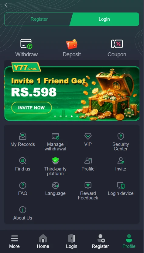 Y77 Game account registration page interface showing phone number and password sign-up forms