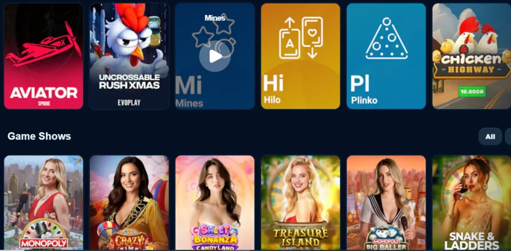 Preview of live casino table options and crash arcade games available on the JazbaBet mobile application.