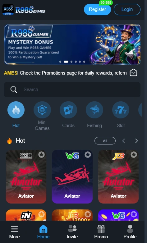 R988 games main interface