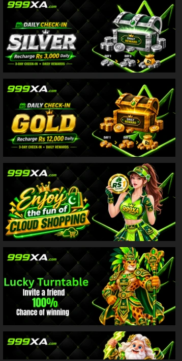 999XA Game daily check-in rewards banner showing Silver and Gold recharge tiers