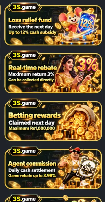 3S Game daily check-in screen displaying mystery bonus and 7-day reward structure